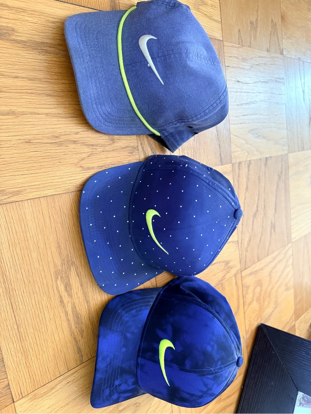 Nike Navy & Neon Green Swoosh Baseball Caps - Trio
